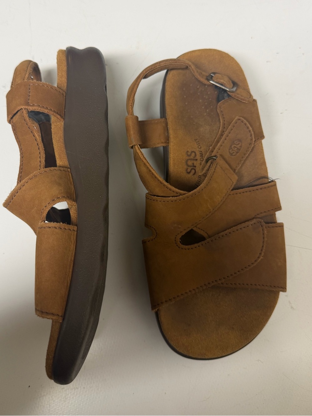 SAS Tan Suede Adjustable Strap Sandals - Picture 2 of 3